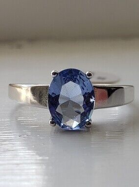 Tanzanite Sterling Stamped Ring, Oval Cut Solitaire, Sz 9, Blue Violet, Minimal.